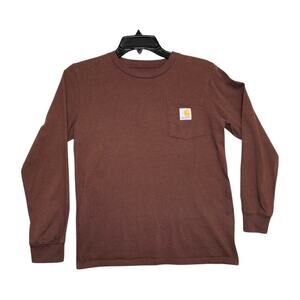 Carhartt Youth Brown Long Sleeve Pocket Tee – Dog Duck Hunt Graphic Back Size M